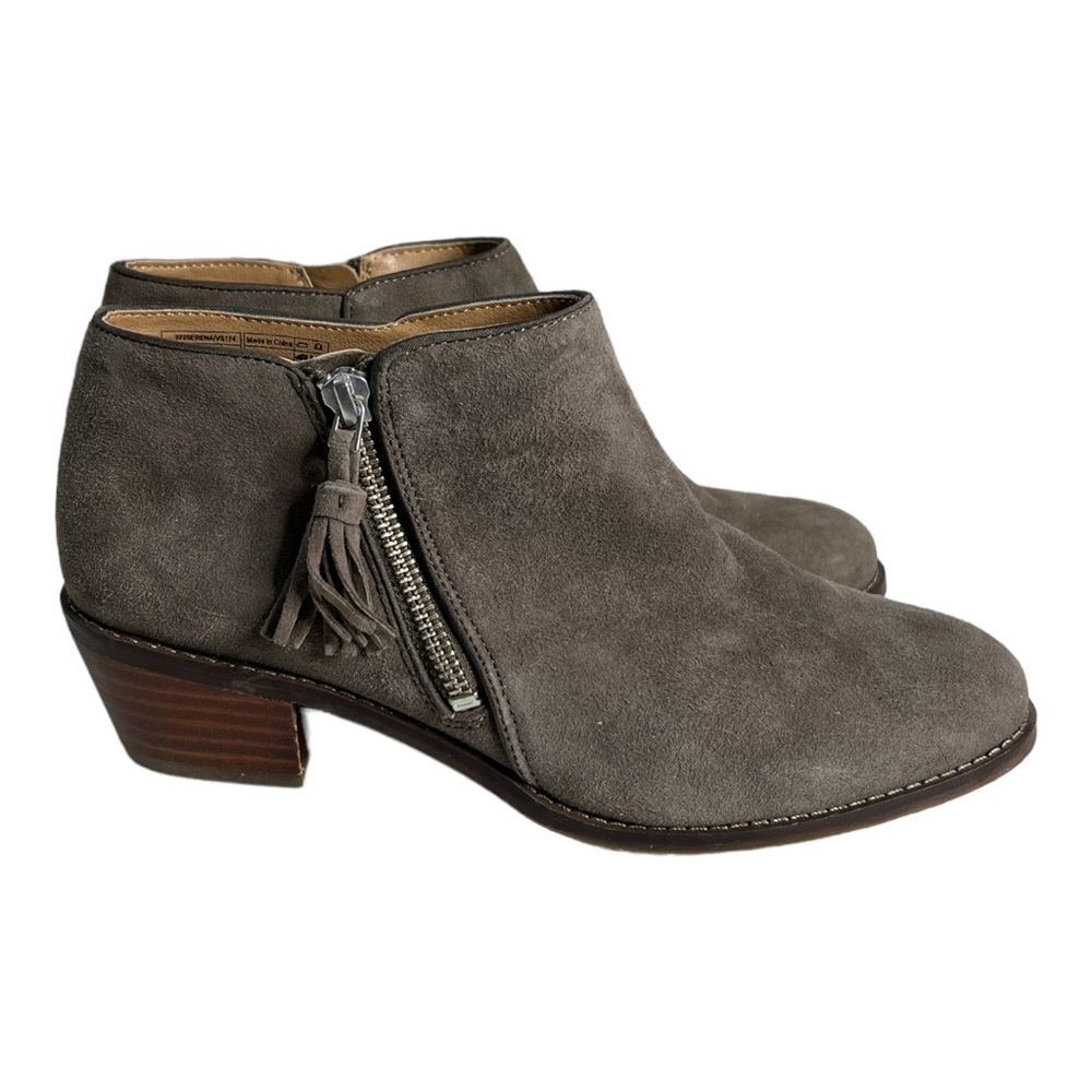Vionic Joy Serena Ankle Boots Brown (Greige) Tassel Side Zips Almond Toe